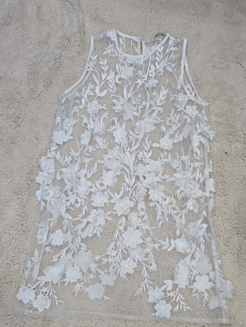 White Floral Lace Sleeveless Tunic Overlay